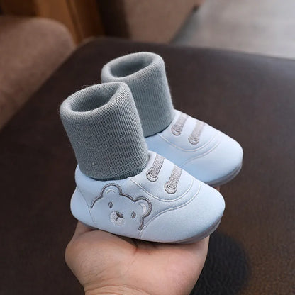 Baby cloth shoes in pink, blue, or khaki with non-slip sole, indoor toddler shoes, inner lengths 11cm to 13cm