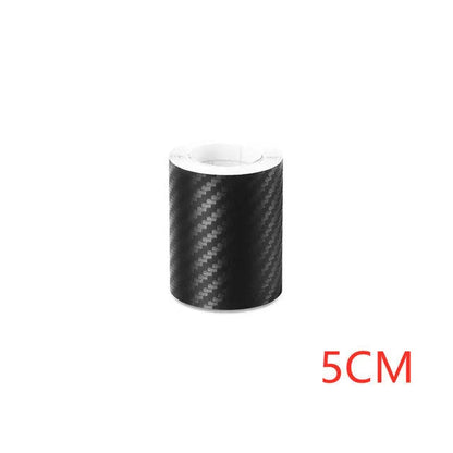 Black PET car door threshold sticker roll in 3D carbon fibre style, 3cm to 10cm wide and 1m to 5m long.