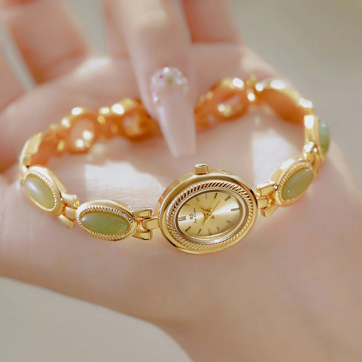 Luxury women's bracelet watch with Hetian Jade and waterproof feature