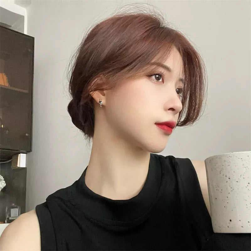 Black and red love heart earrings for women, summer ear clip with geometric design