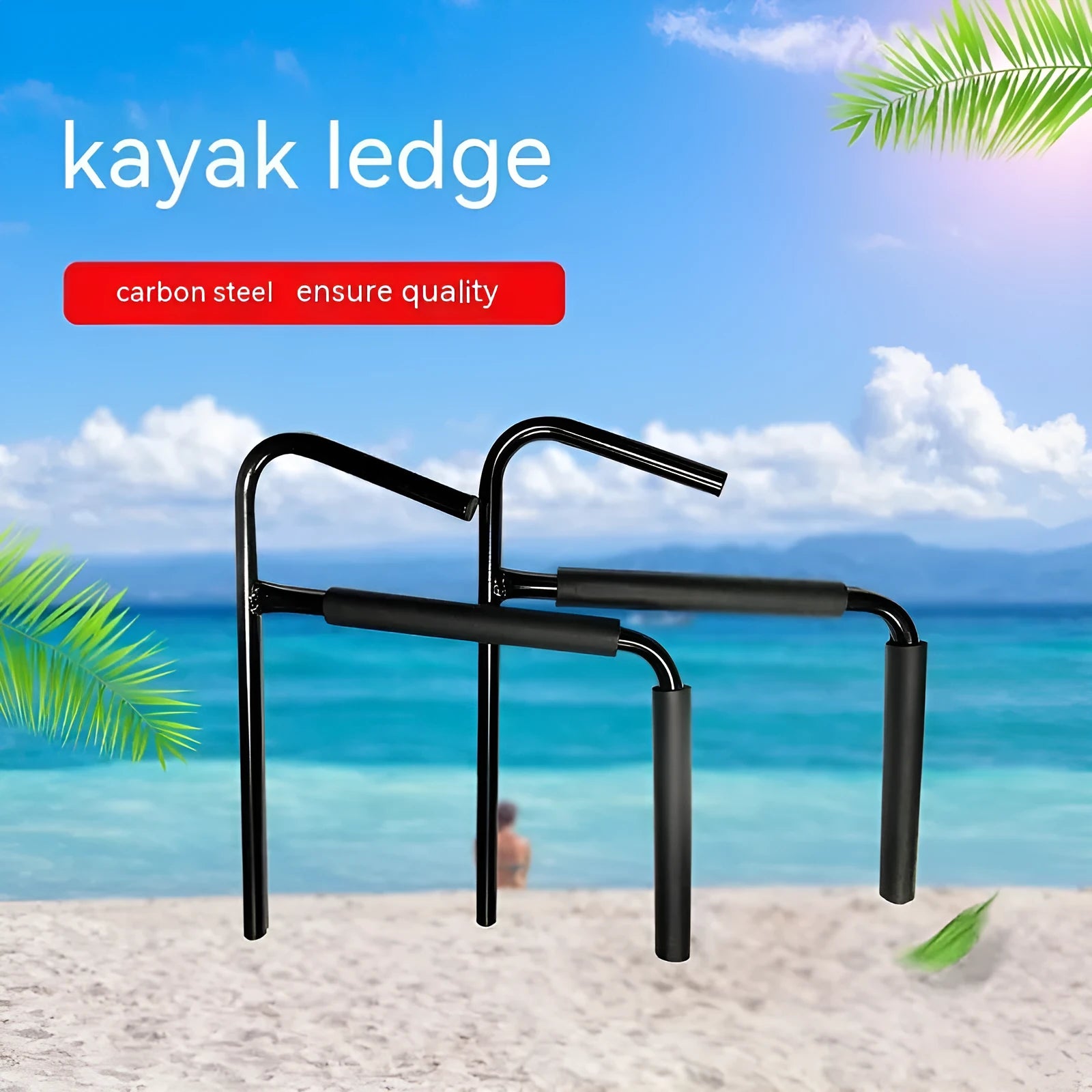 Carbon steel kayak wall hanger rack for mounting surfboards and paddleboards on a garage wall.