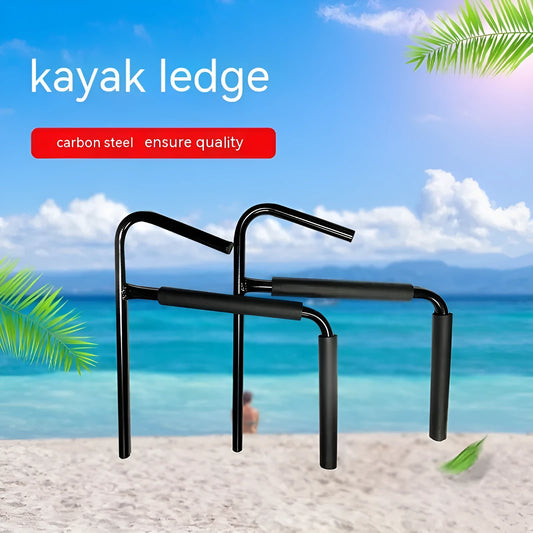 Carbon steel kayak wall hanger rack for mounting surfboards and paddleboards on a garage wall.