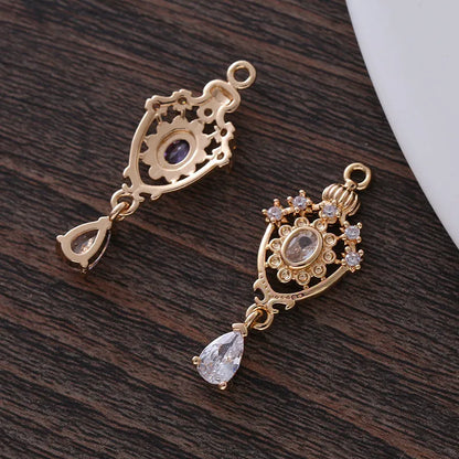Small copper water drop pendant with zircon detailing in five colour options.
