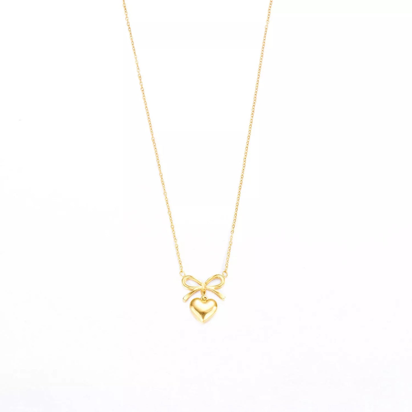 Stainless steel heart bowknot charm choker necklace for women, waterproof and adjustable