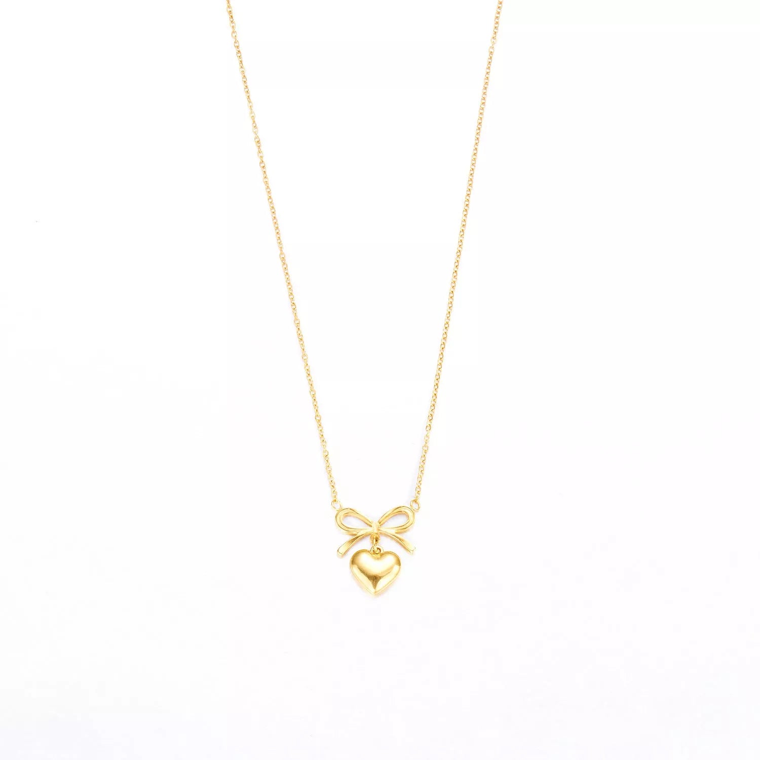 Stainless steel heart bowknot charm choker necklace for women, waterproof and adjustable