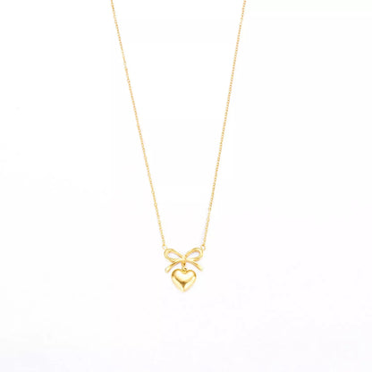 Stainless steel heart bowknot charm choker necklace for women, waterproof and adjustable