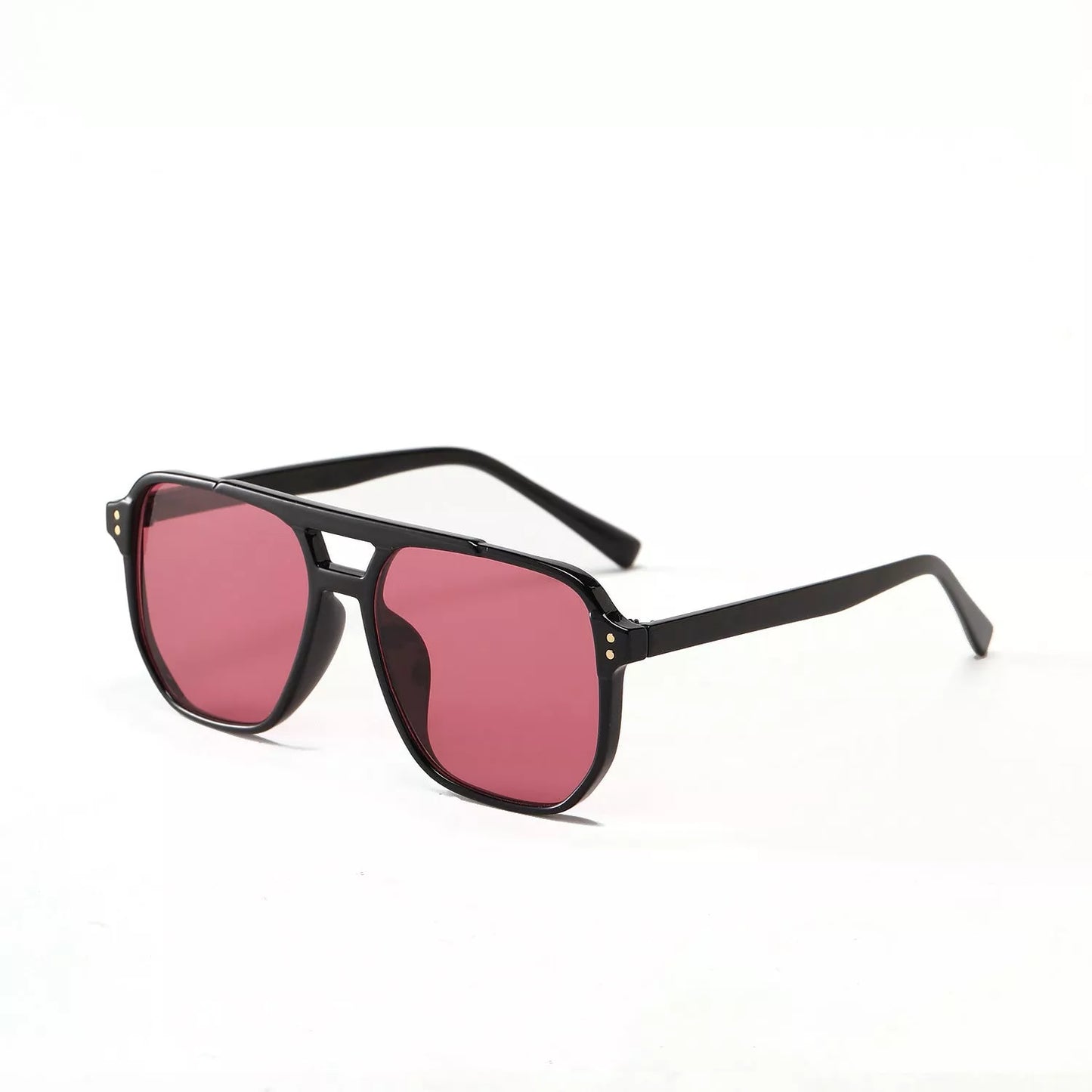 Square double beam black sunglasses for women with UV400 protection in various colors
