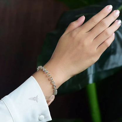 Women's 14K gold plated bracelet with blue moonstone crystal beads and starry sky charms