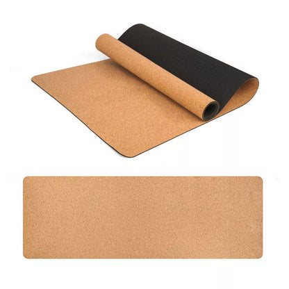 Cork rubber yoga mat with optional body position lines for alignment, 6mm thick