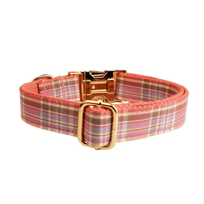 Plaid cloth dog collar and leash set with bow and vest for special occasions