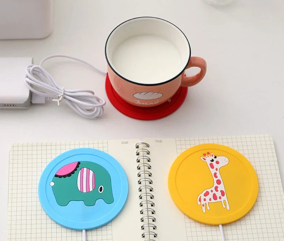 Cozy USB-powered cartoon drink warmer pad with soft rubber construction and adorable designs to keep your beverages at the perfect temperature
