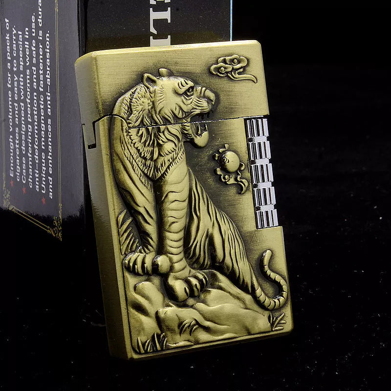 Embossed Chinese Dragon Gas Lighter with intricate design and metal construction