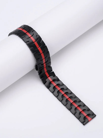 Stainless steel watch band for Samsung Galaxy Watch in multiple colour options on a grey background.