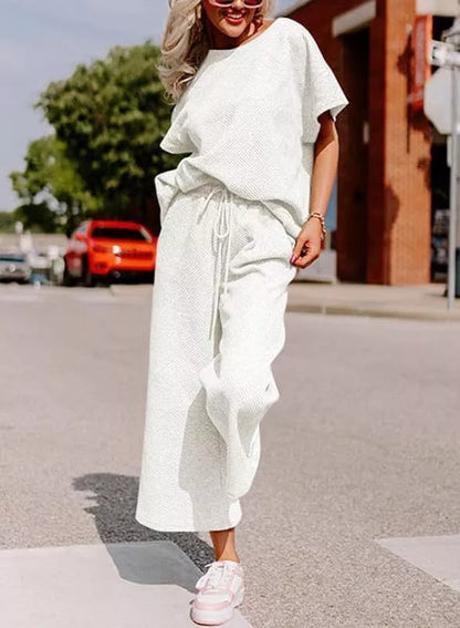 Women's casual polyester two-piece set in various colors