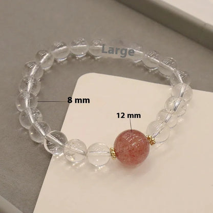 Handmade white crystal bracelet with 8mm beads and U-shaped design on wrist