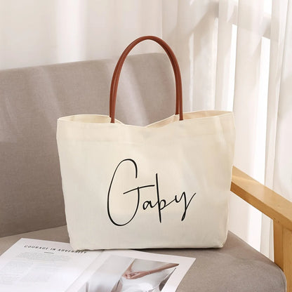Natural cotton canvas tote bag with strong handles in beige white colour