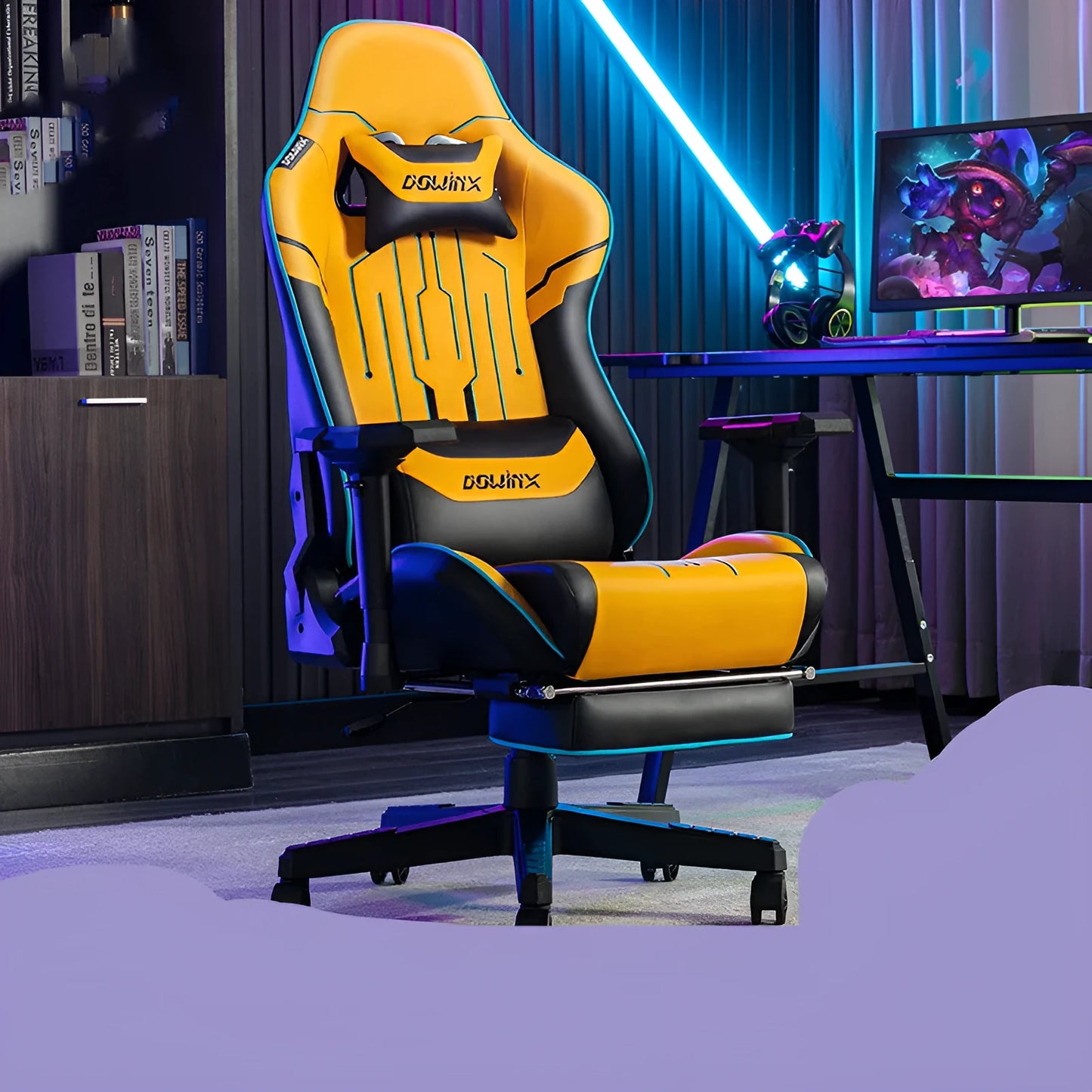 Dowinx LS-6010 black gaming chair with 4D adjustable armrests and metal frame