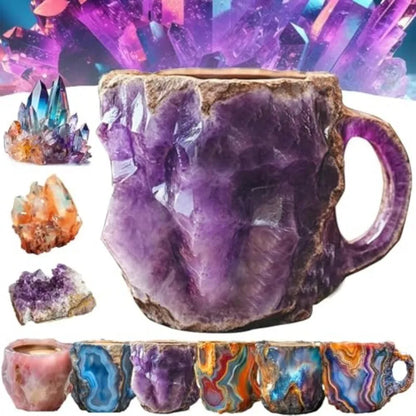 Purple resin coffee mug with 3D crystal pattern showing ergonomic handle and 400ml capacity