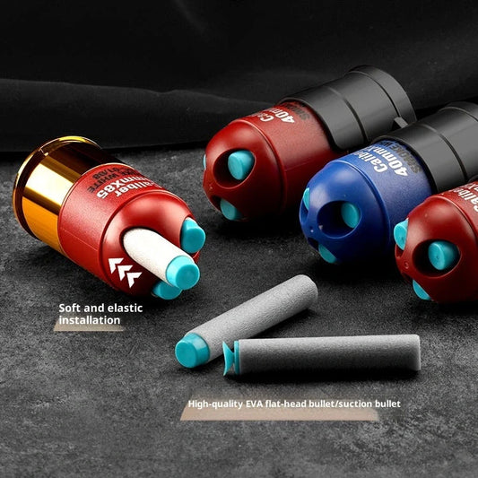 Three-series grenade launcher soft bullet gun in shark sand colour, showing 25cm length and textured grip surface