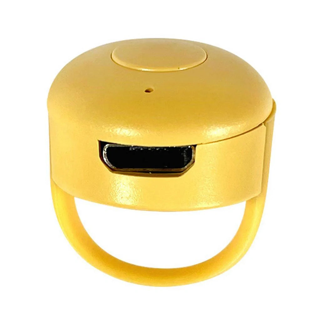 Bluetooth Remote Control Ring for mobile phones in yellow, blue, and pink colors