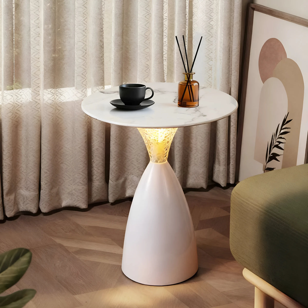 LED side table with 16-colour RGB ambience light, remote control, white or black, tea table for living room