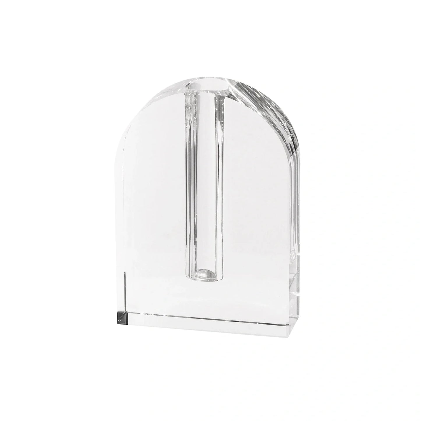 Transparent crystal vase with internal bubble formations measuring 18cm height and 12cm diameter