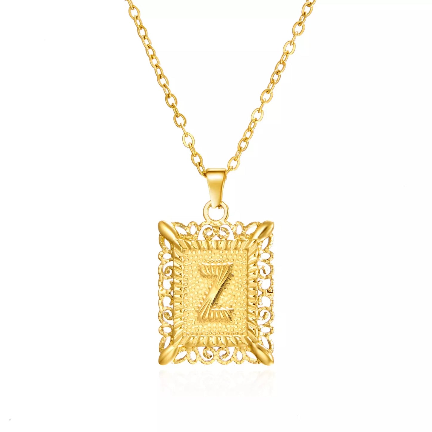 Personalized initial letter necklace in gold or steel, featuring any letter from A to Z