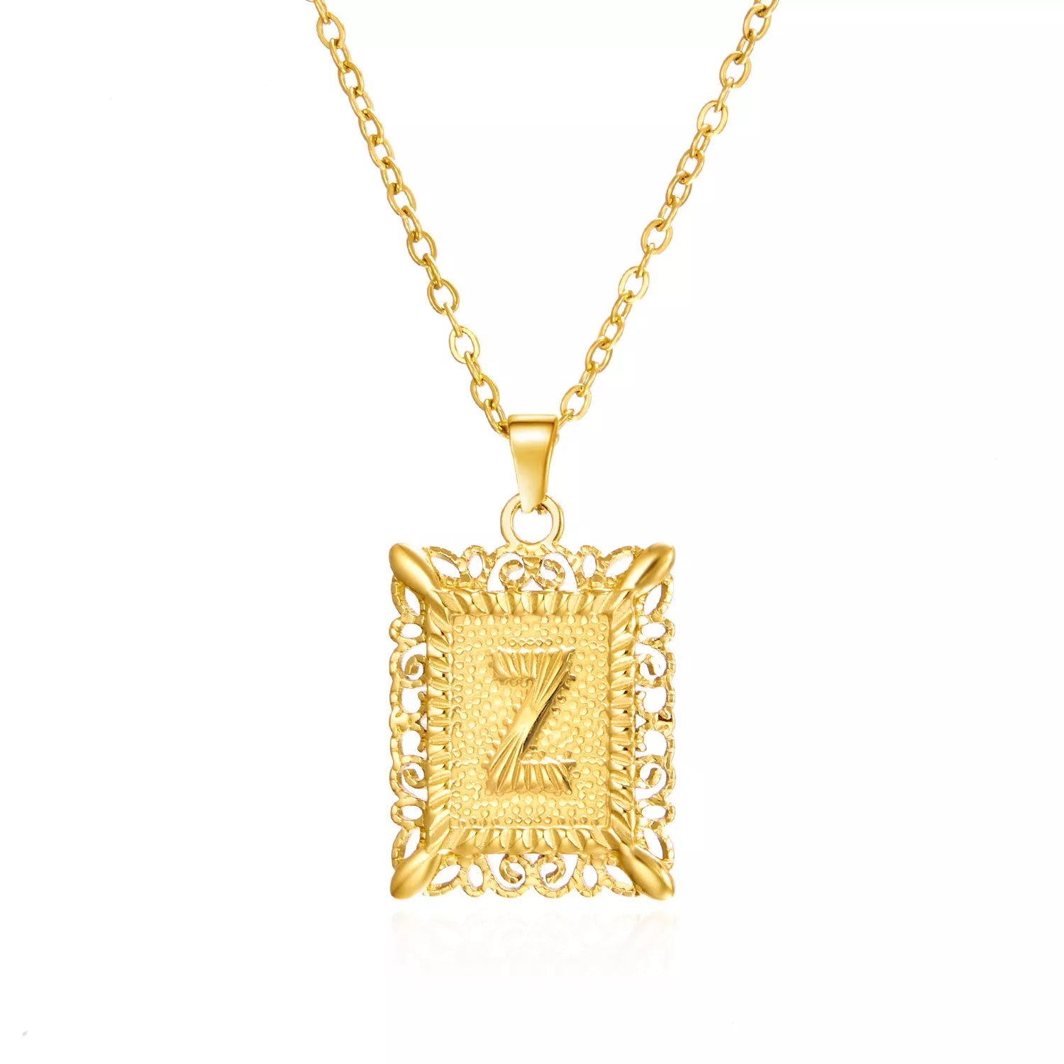 Personalized initial letter necklace in gold or steel, featuring any letter from A to Z