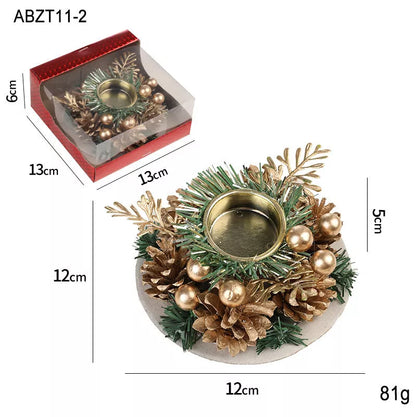 Christmas candlestick wreath with artificial pinecones and fake leaves for holiday decor