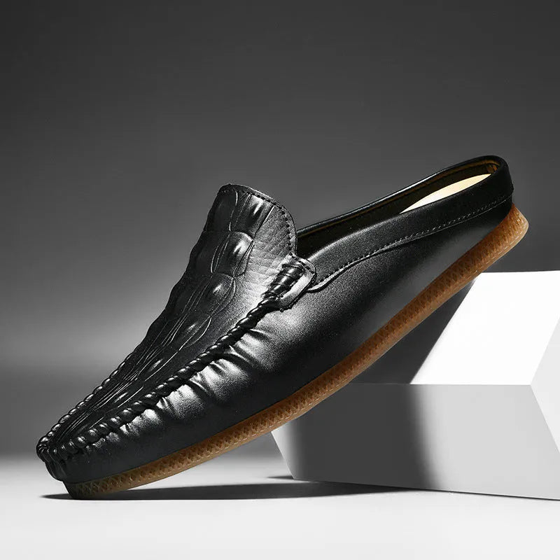 Men's black, grey and yellow summer semi-slippers with rubber soles and breathable artificial PU uppers