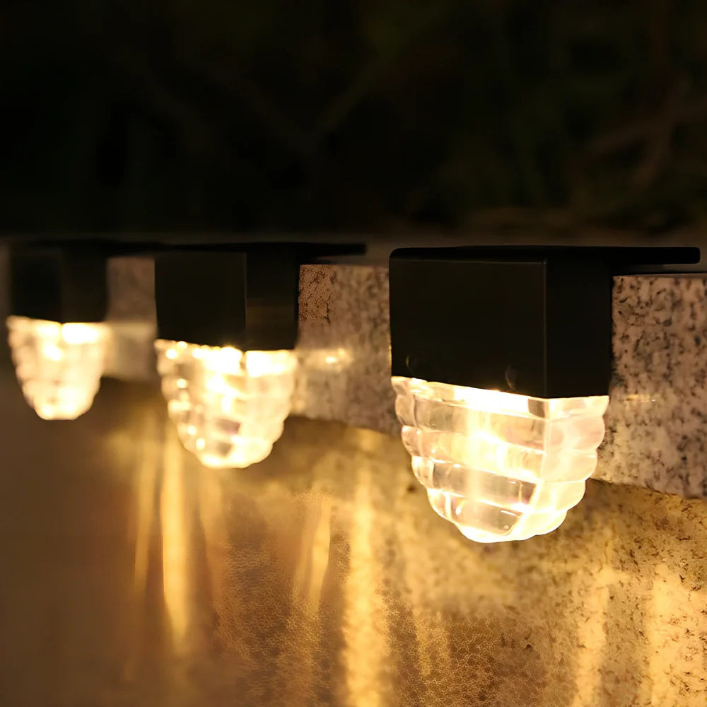 Semicircular outdoor solar LED stair light, waterproof IP55, 80x70mm size for paths and fences