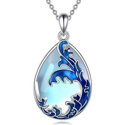 Blue heart-shaped alloy pendant necklace on adjustable 45-50 cm chain