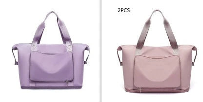 Roomy and foldable gym bag for women with waterproof Oxford fabric, multiple pockets, and wet/dry separation compartment