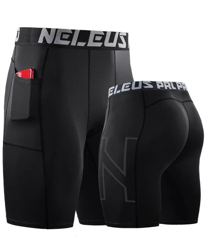 Men's black milk silk polyester tight sports shorts for running and fitness activities