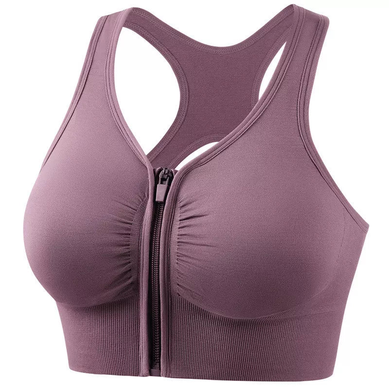 Plus size shockproof sports bra in pink, black, navy blue, and bean paste for running and yoga