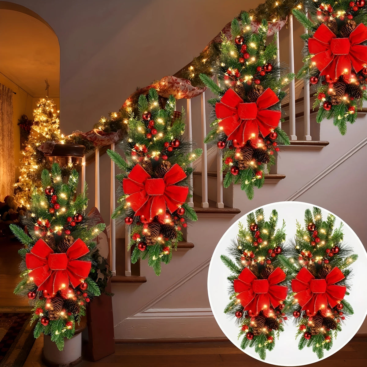 Red non-shine flocking garland in 45cm and 60cm lengths for stair and floor decoration