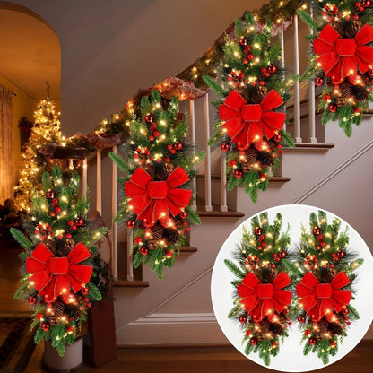 Red non-shine flocking garland in 45cm and 60cm lengths for stair and floor decoration
