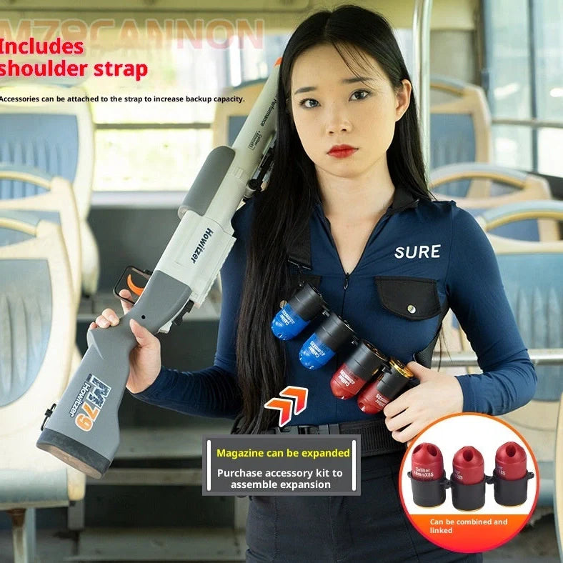 Three-piece golden ring howitzer children's toy soft bullet gun with bullets and accessories