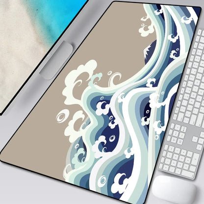 Natural rubber computer mouse pad with printed cloth surface and overlock stitching in multiple size options