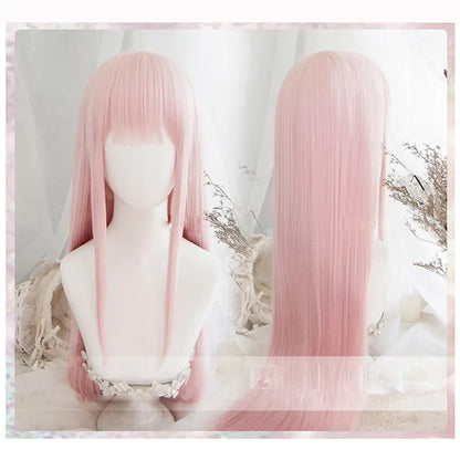 Pink 90cm long cosplay wig made from high temperature wire fibre, ready to wear for costume events.
