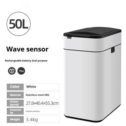 Inductive ashbin smart trash can with automatic lid, stainless steel construction, and square bucket shape