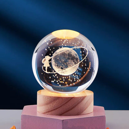 Crystal Ball Night Light with 3D Carved Solar System Design