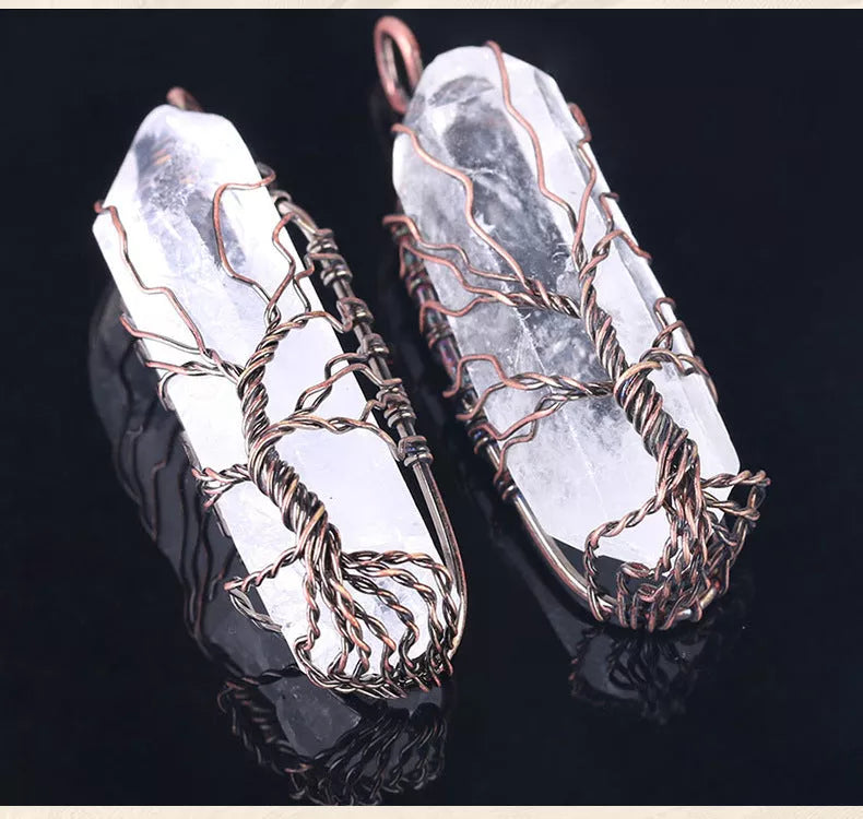 Unique amorphous white crystal pendant necklace with 45cm chain in antique silver or copper