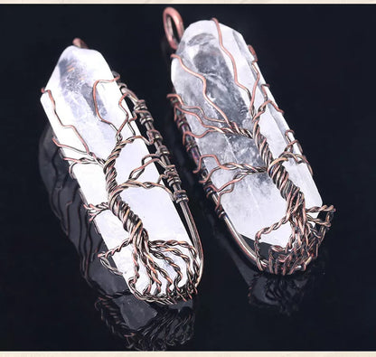 Unique amorphous white crystal pendant necklace with 45cm chain in antique silver or copper