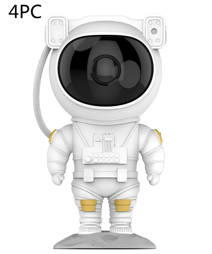 Astronaut-themed galaxy projector with adjustable nebula effects on table showing starry sky projection