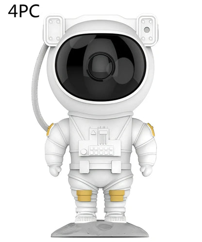 Astronaut-themed galaxy projector with adjustable nebula effects on table showing starry sky projection