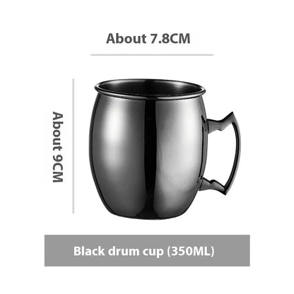 Stainless steel Moscow Mule cup with copper interior in gold, rose gold, silver, or black finish.