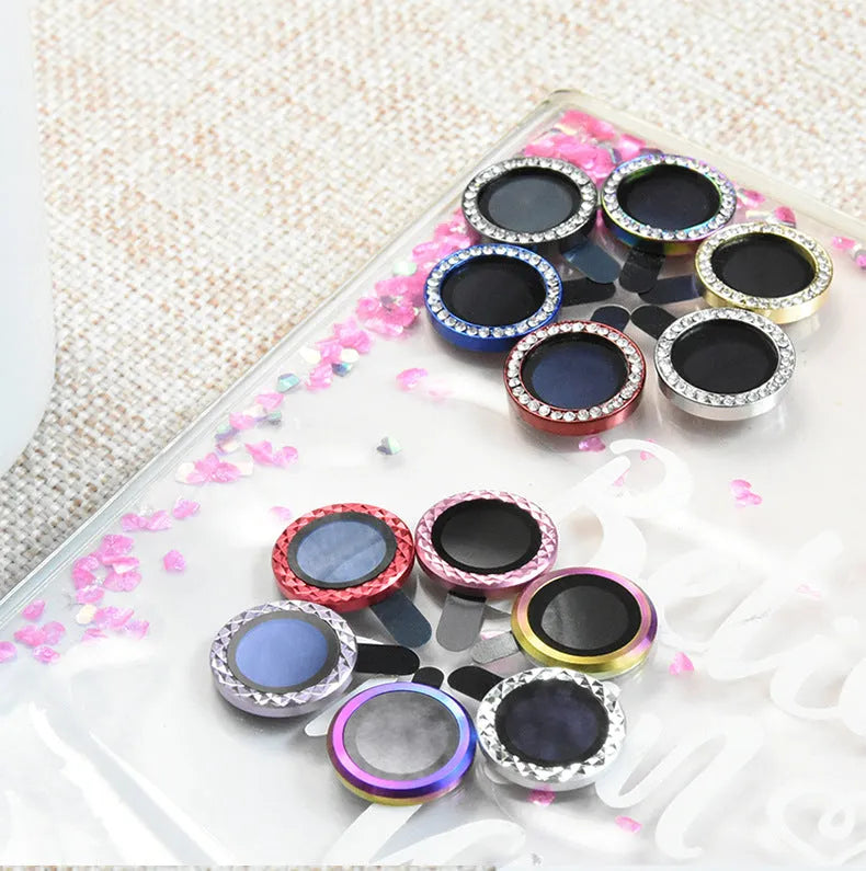iPhone 12 lens protective film with diamond-cut aluminium alloy ring and tempered glass layer