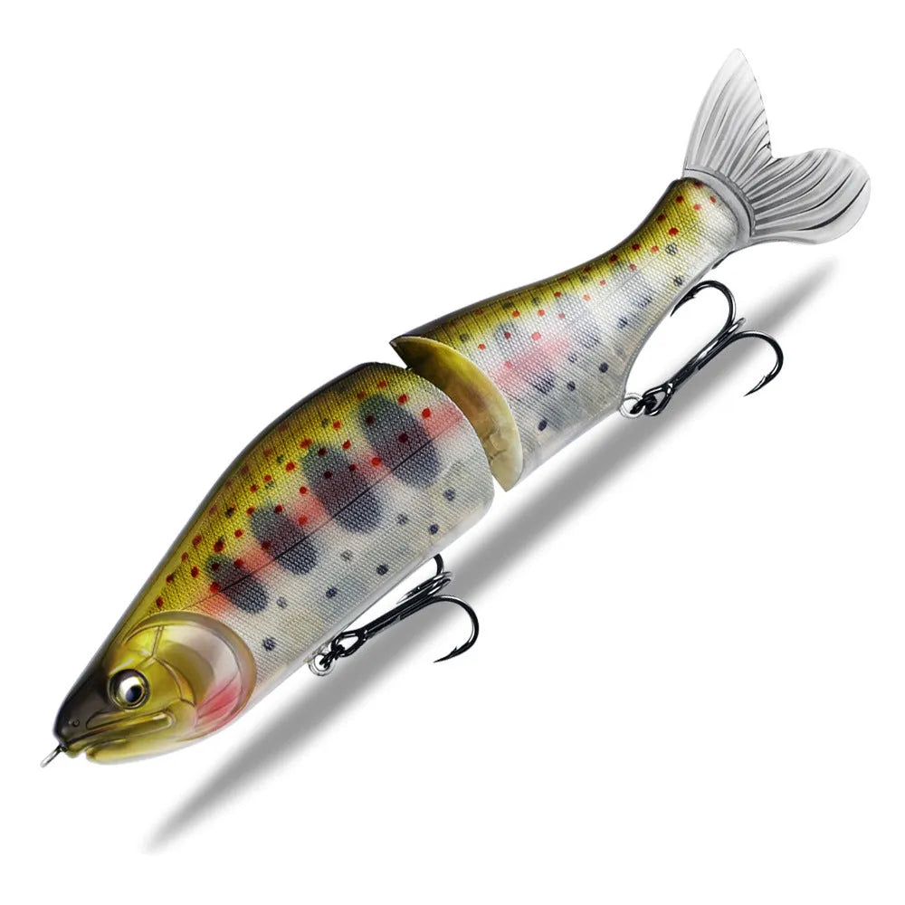 185mm hard plastic bass fishing swimming lure in assorted colours on a tackle box.