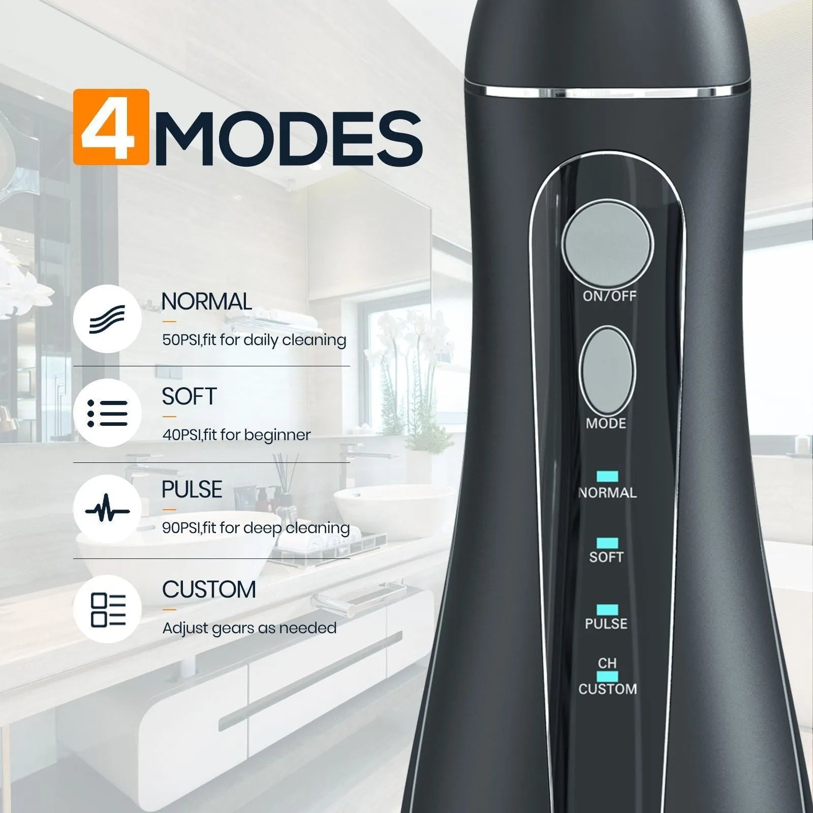 Black ProOral Mornwell portable oral irrigator water flosser with nozzle.